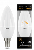 Лампа светодиодная свечаC37 Gauss 7вт 230 Е14 3000Л dim картинка 